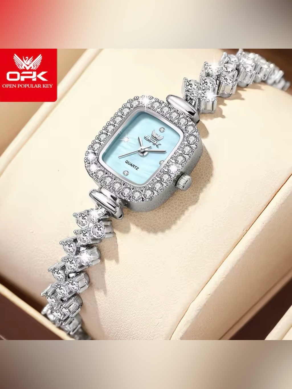 Kohls Silver Crystal Bracelet Watch With Light Blue Dial